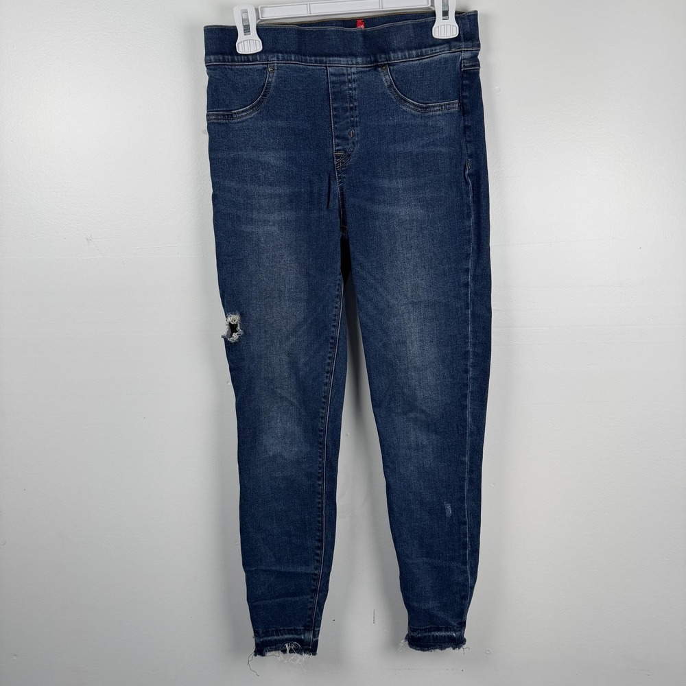 Spanx Jeans Womens Medium 29x26 Blue Distressed Mid Rise Pull On Skinny 20203R